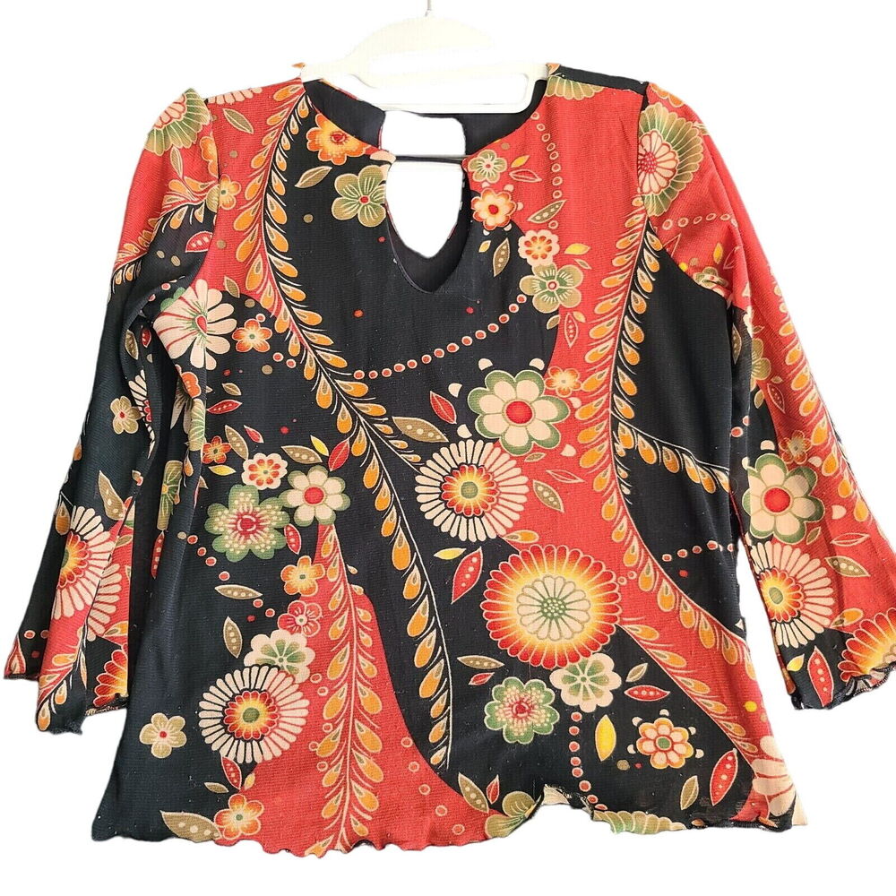Nouvion Womens Blouse Multi-Color Size PM 100% Polyester 3/4 Sleeve Pullover